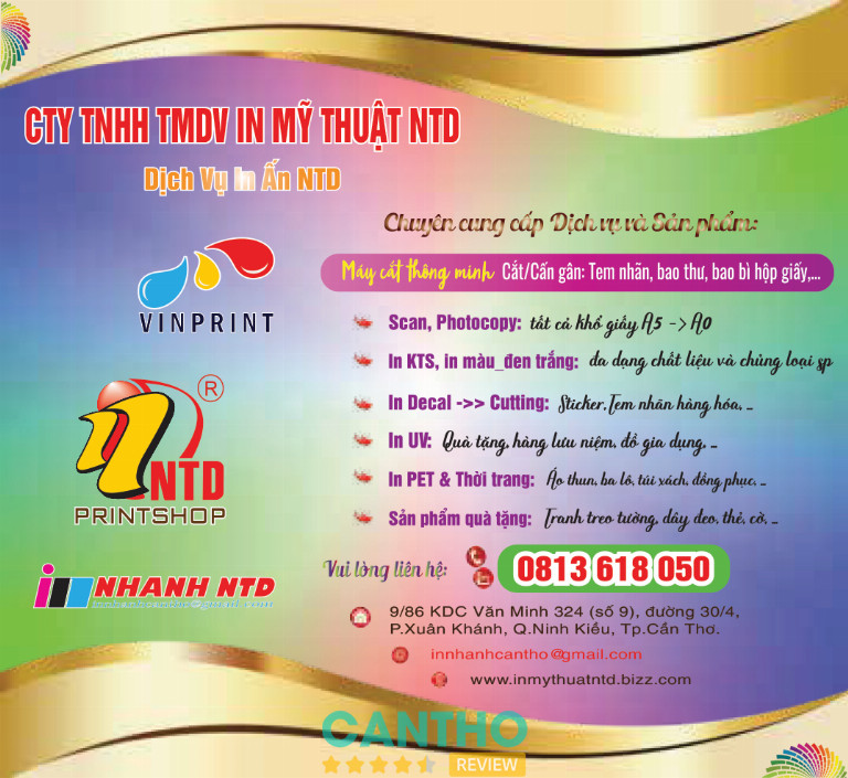 In Mỹ Thuật NTD cung cấp dịch vụ in ấn tại Cần Thơ