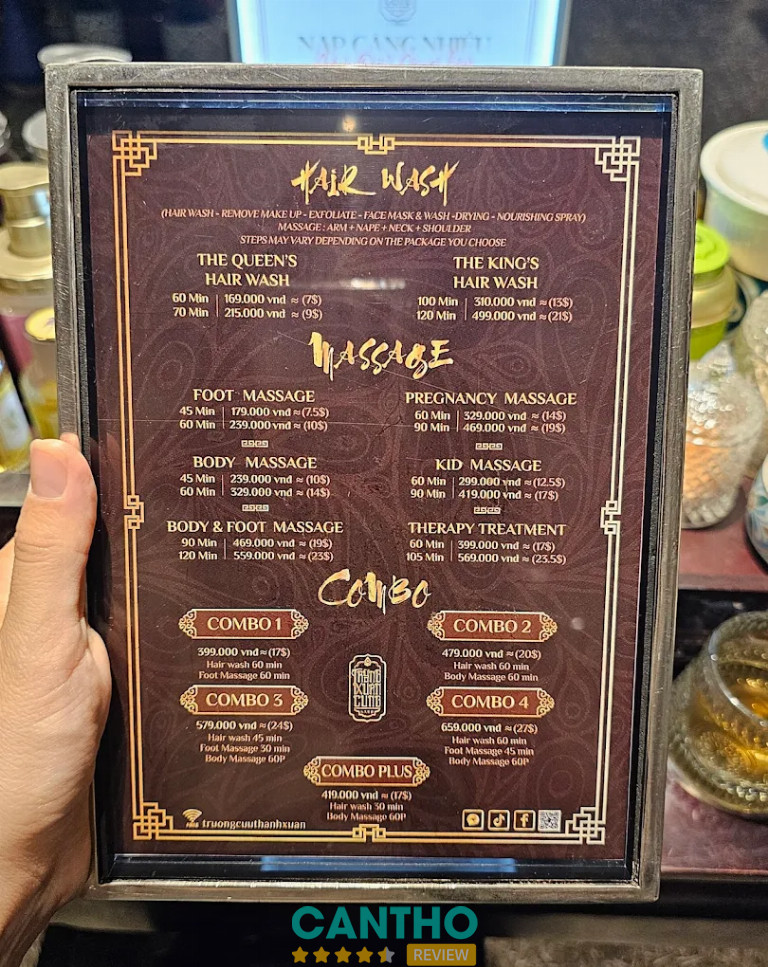 Bảng giá dịch vụ tại Trường Xuân Cung Spa