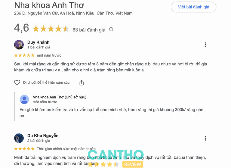 Review về phòng khám Nha khoa Anh Thơ - Cần Thơ